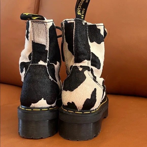 Dr. Martens Cow Print Piny Hair Platform Boots - Picture 3 of 5